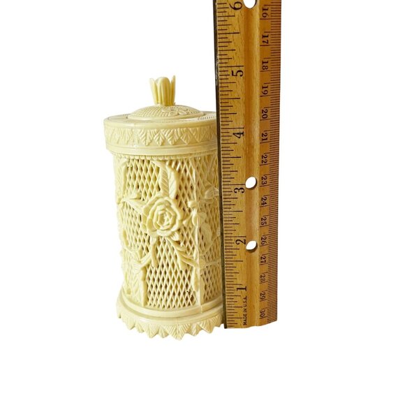 Vtg 70’s Hong Kong Rose Trellis Celluloid Plastic Container Hors d'oeuvres Forks - Picture 5 of 7